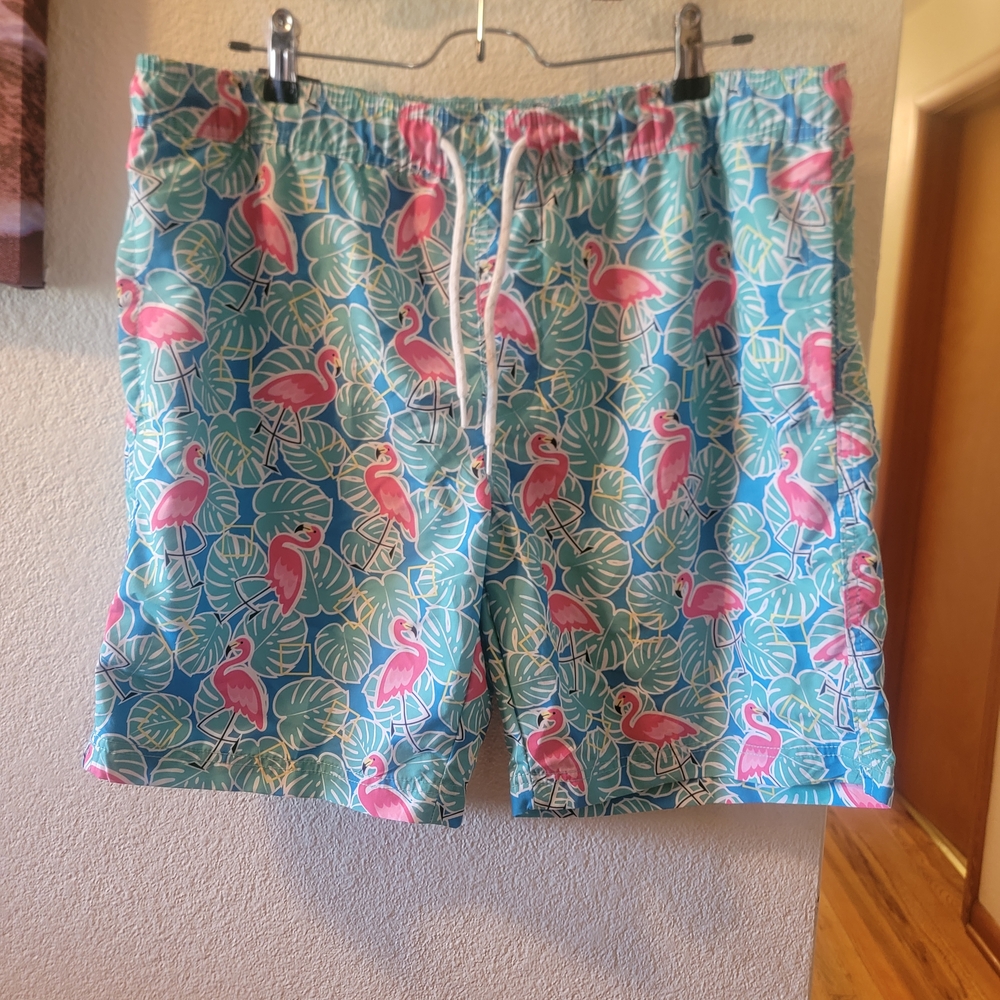 Tropical Flamingo Print Swim Trunks